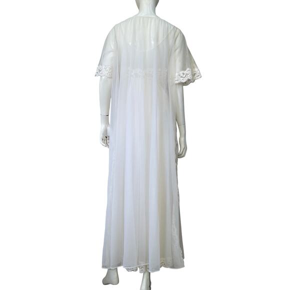 Vintage Nightgown & Peignoir Set White Nylon Maxi Length 1960’s Medium - Picture 8 of 12